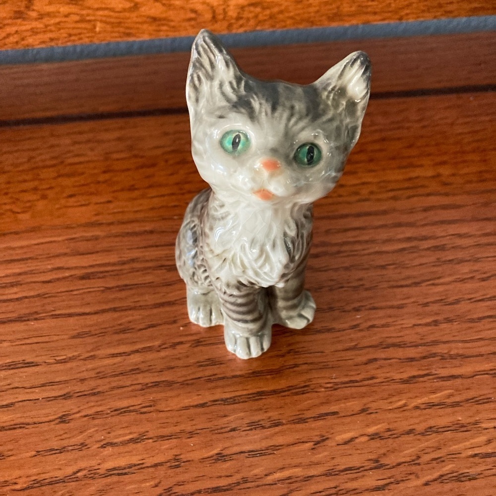 Goebel W Germany Grey Kitten Green Eyes Figurine Vintage